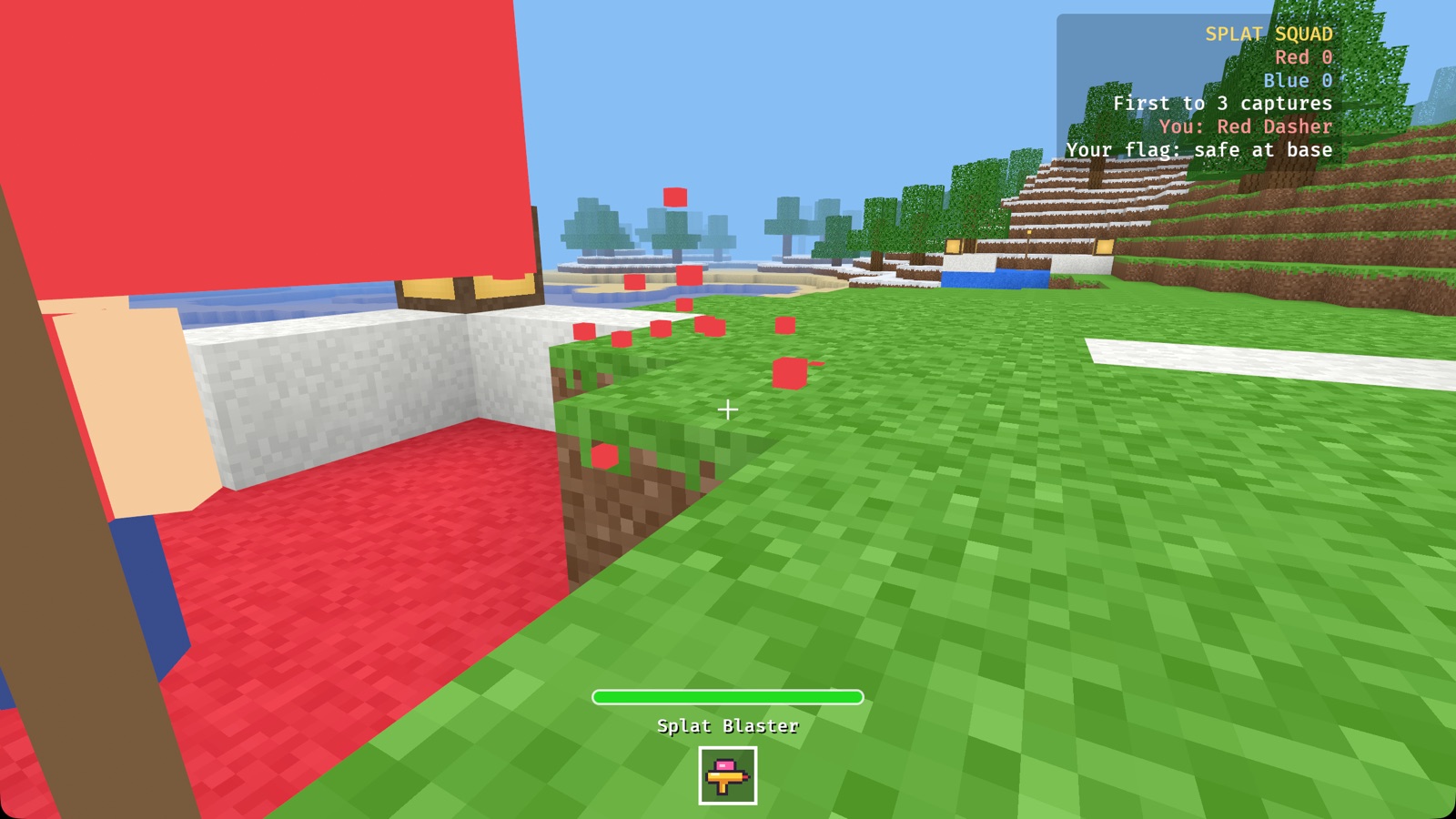Red paint pellets flying towards the blue base