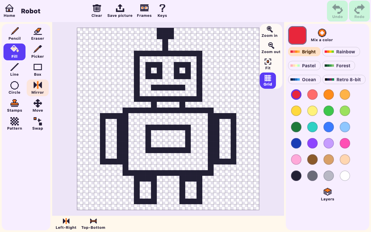 A coloring page in the editor